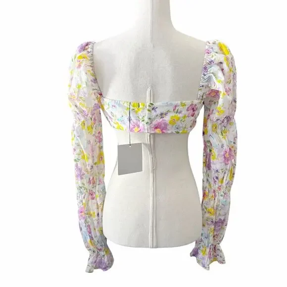 Reformation Marjorelle Marcelle Crop Top Watercolor Print M - Picture 7 of 13